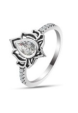 lovely silver lotus flower clear cubic zirconia birthstone baby ring